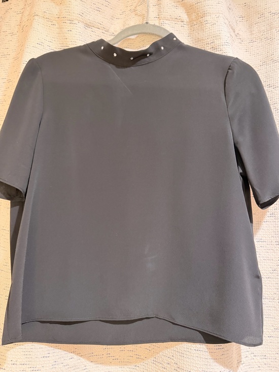 H&M Tops - H&M Black Short-Sleeve Mock Neck Top with Stud Accents
